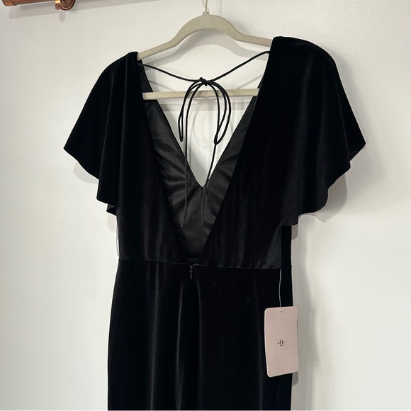 NWT Jenny Yoo Rachel Square Neck Long Sleeve Stretch Velvet Gown Black Anthro - Picture 3 of 7